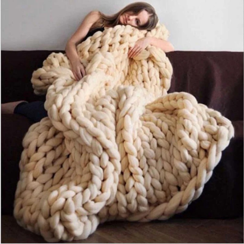 Throw Blanket Chunky Knit - Manta de lana gruesa a la