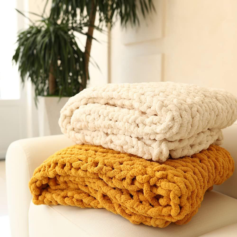 Throw Blanket Chunky Knit - Manta de punto grueso a mano,