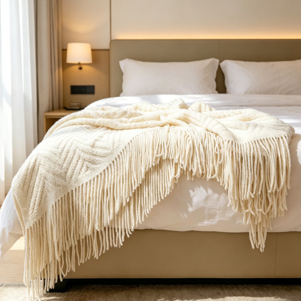 Throw Blanket Chunky Knit - Manta de Lujo Gruesa Color Crema,