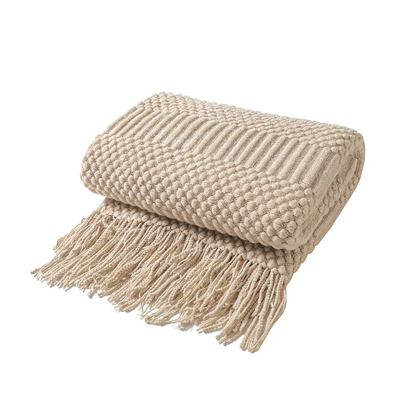 Throw Blanket Chunky Knit - Manta de punto color caqui con