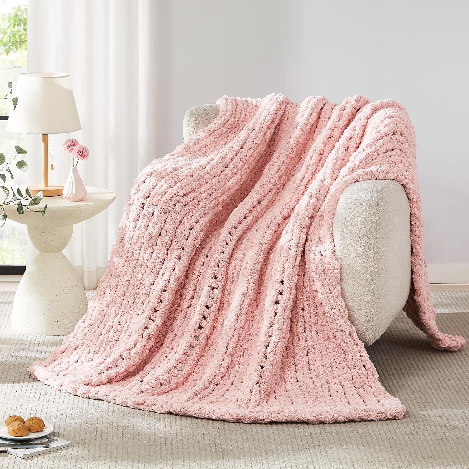 Manta de punto grueso, manta d - Throw Blanket Chunky Knit reseña y precio