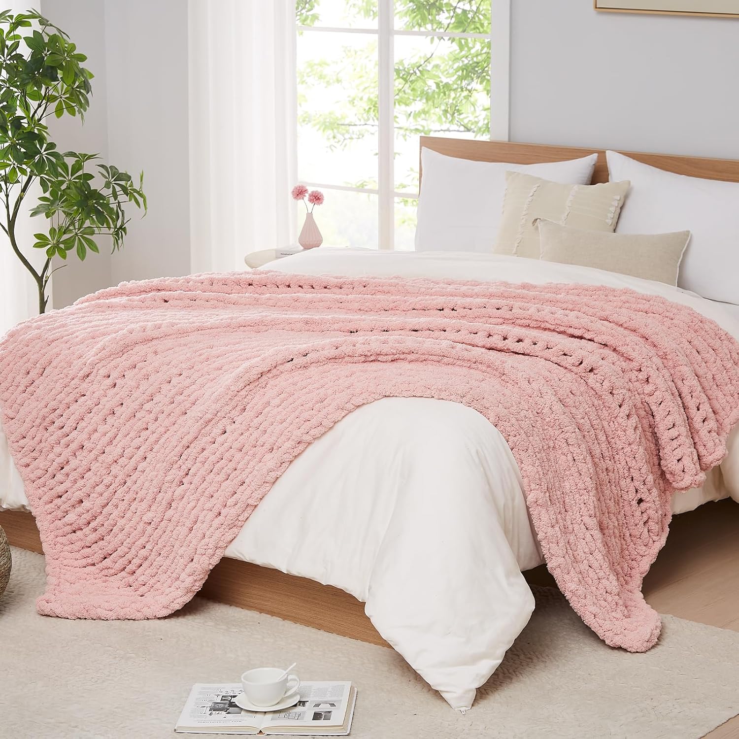 Manta de punto grueso, manta d - Throw Blanket Chunky Knit reseña y precio