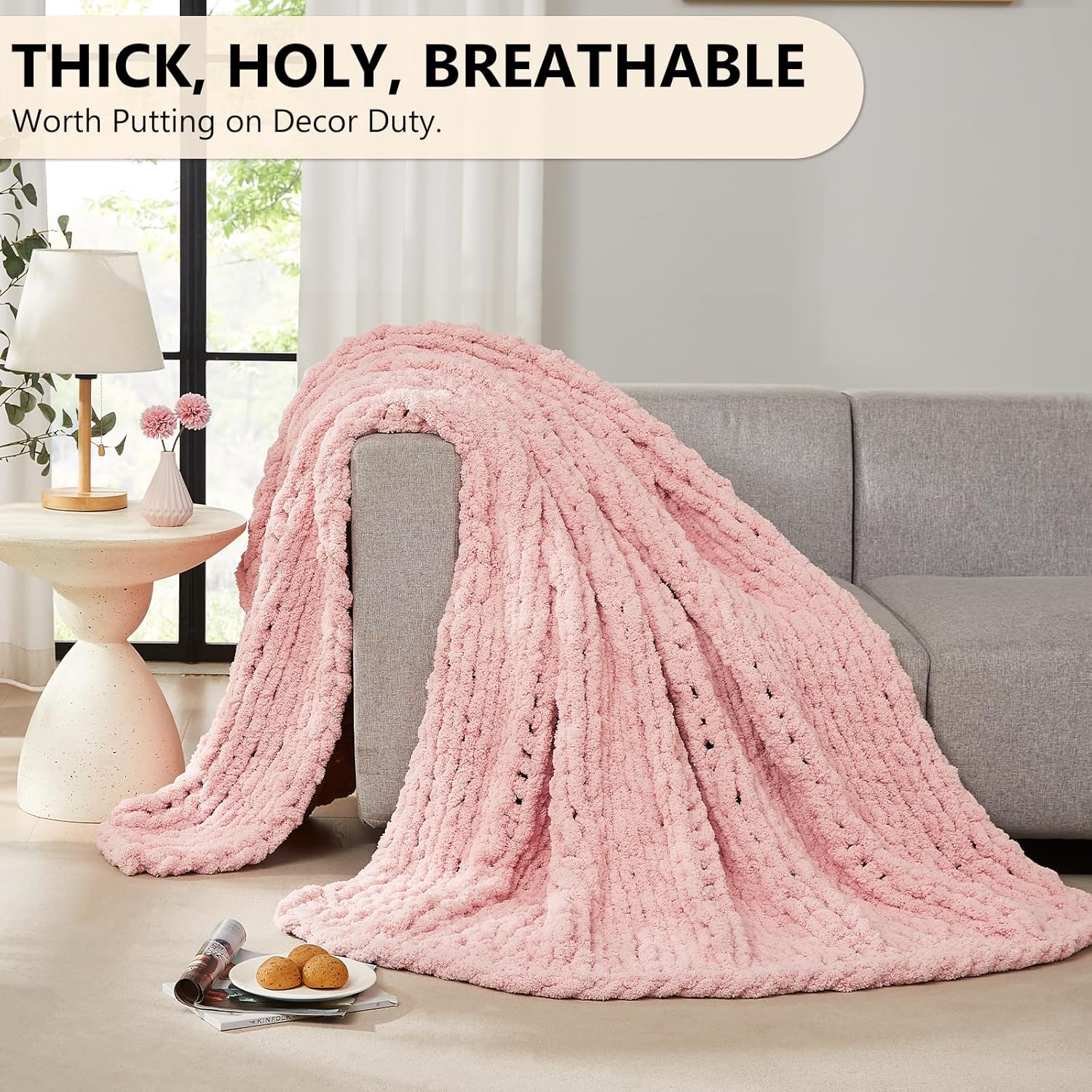 Manta de punto grueso, manta d - Throw Blanket Chunky Knit reseña y precio