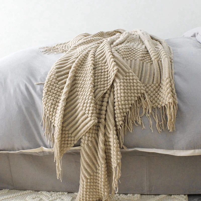 Manta de punto color caqui con - Throw Blanket Chunky Knit reseña y precio